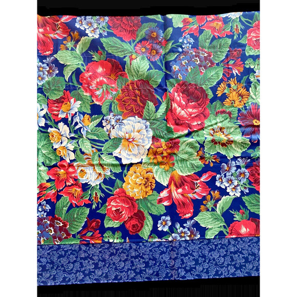 Blue Floral Curtain Valance Cottagecore English Romantic Roses 86"x23" Vintage - Picture 4 of 12
